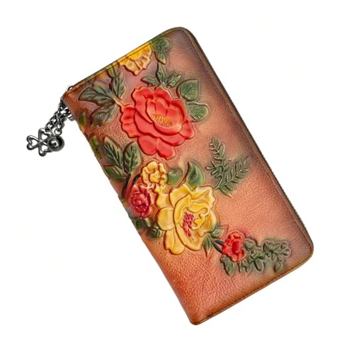 Image of Wallet Genuine Leather for Women - with RFID Blocking Card checkbook ID Slot Large Capacity Vintage style (rose brown)