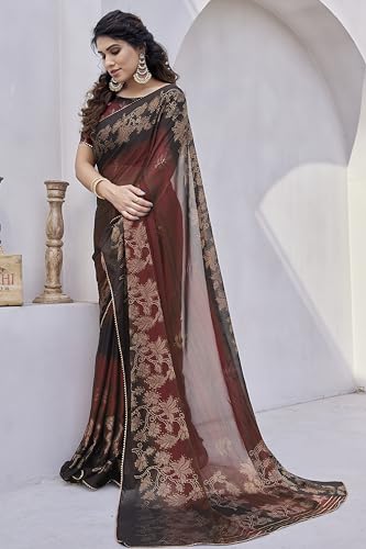 Image of MIRCHI FASHION Saree for Woman Chiffon Foil Work Floral Printed | Ethnic Sari for Function and Farewell with Unstitched Blouse Piece (Available in 15 Colors)