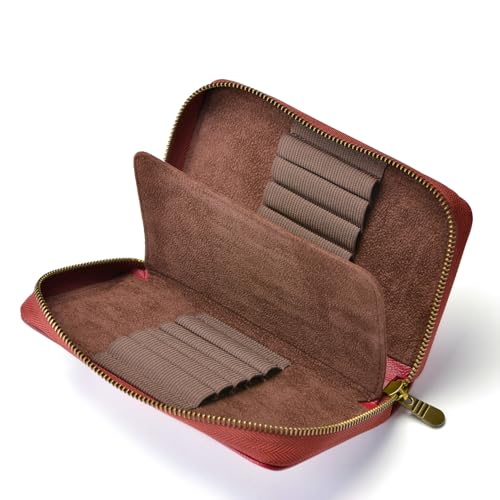 Etui na pióro wieczne, skórzany pokrowiec na długopis, 10 podzielonych przegródek, czerwone, uchwyt na długopis kulkowy, ręcznie robiony organizer ekspozycyjny, zapinany na suwak