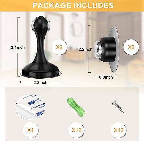 Crosize Magnetic Door Stoppers 2 Pack, Stainless Steel Door Stops For Wall And Floor Mounting, Door Holder Keep Door Open, No Drilling Door Stop With 3D Adhesive Tapes, Black #TOP1
