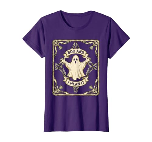 Boo And I Mean It Ghost Halloween Design T-Shirt, Women, Purple, Large