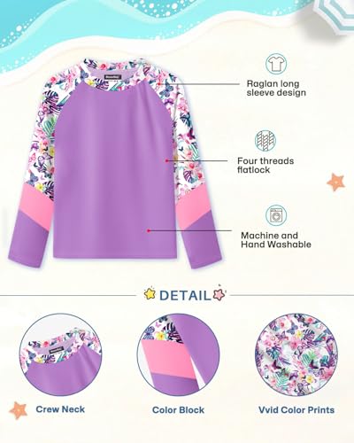 Image of BesserBay Girls Rash Guard UPF 50+ Raglan Sleeve Swim Shirt 6-14 Years