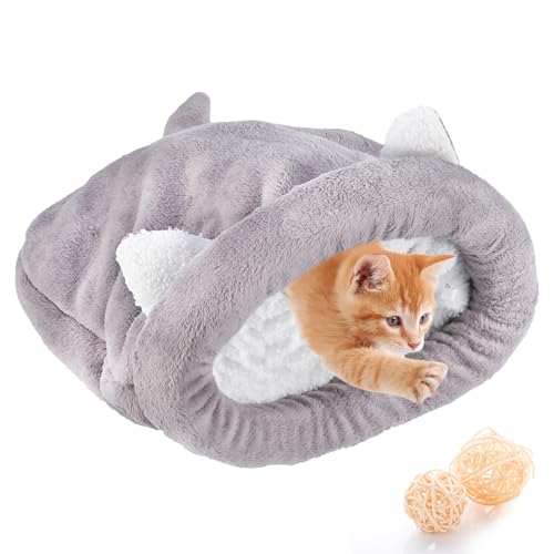NCONCO Sacco a pelo per gatti, cuccia per animali domestici, caldo, accogliente, coperto, autoriscaldante, mezza coperta, per gatti e cuccioli (grigio, M)