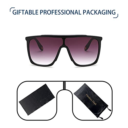 Freckles Mark Cool Large Men Sunglasses Vintage Retro 70S Square Shades Oversized Flat Top Shield Sun Glasses For Women (Matte Black, 59) #TOP5