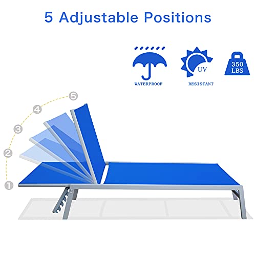 Domi Outdoor Living 3 Pieces Adjustable Chaise Lounge Set Outdoor Patio Lounge Chair All Weather Five-Position Recliner Chair Set W/Coffee Table For Patio, Pool, Yard (Blue) #TOP3