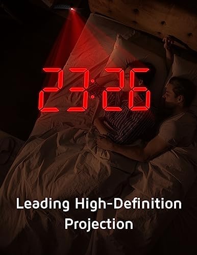 Projection Alarm Clock, Digital Clock with 180Β° Rotatable Projector, 3-Level Brightness Dimmer, Clear LED Display, USB Charger, Progressive Volume, 9mins Snooze,12/24H, Digital Alarm Clock for Bedroom - 2