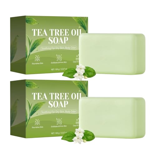 2PCS Tea Tree Soap-Tea Tree Oil Soap Bar,Body Soaps for Skin with Olive Oil,Soaps for Women&Men,Facial Cleanser and Body Oder,Skin Itching,Acne,Athl-ete's Foot