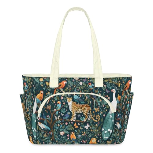 Sac à bandoulière de voyage et travail : grand cabas animaux zippé