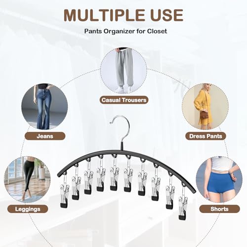 DIRXVMC Trouser Hangers for Closet, Leggings Storage Metal Hanging Yoga Storage Organiser 2 Pack w/10 Clips Holds 20 Leggings, Trouser Holder Space Saving Hanging Closet Organizer