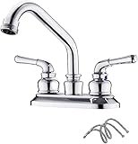 Chrome Laundry Sink Faucet 4 Inch Centerset 2 Handles 2-3 Holes by Kadilac, with 360° Swivel Swing Threaded Spout and Water Supply Line, BF027-8-C