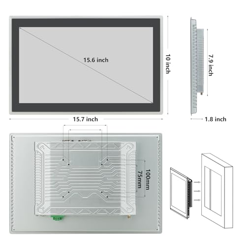 Image of 15.6 inch Industrial Embedded Touchscreen Monitor, Capacitive Multi-Touch Screen Industrial Front IP65 Monitor Built-in Speakers, HD-MI in, USB, VGA, 16:9 1920x1080 Display