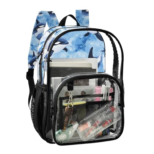 Clear Backpack for Boys Girls Ocean Orcas PVC Transparent School Bookbag Large Capacity Clear Bags for Work Travel2