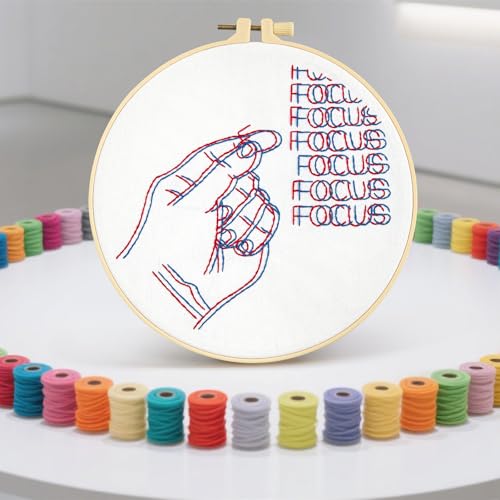 Image of Crafmanoe Easy Hand Embroidery Kits for Beginners Adults, Focus Embroidery Starter Kits, Counted Cross Stitch Kits for Beginners Craft Kits for Adults Women, Embroidery Hoops, Thread & Video Tutorial