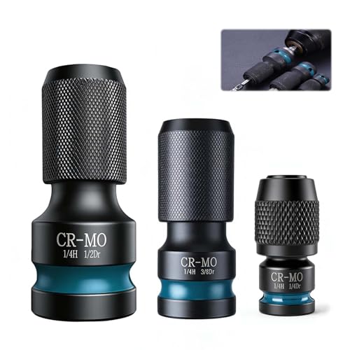 Image of 3PCS Impact Wrench Socket Adapter Set, 1/2" 3/8" 1/4" Square Drive to 1/4" Hex Shank Impact Socket Adapter for Impact Driver, Ratchet Wrench