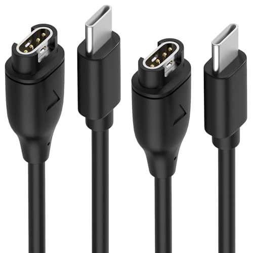 Sinoacc 2 Pack for Garmin Vivoactive 6 5 4 3 Watch Charger Cable for Fenix 8 Pro E 7 6 5 Forerunner 55 165 245 255 955 965 970 Venu Sq 2 3S 4 Instinct 2 3 Approach D2 Epix 3.3ft USB C Charging Cable