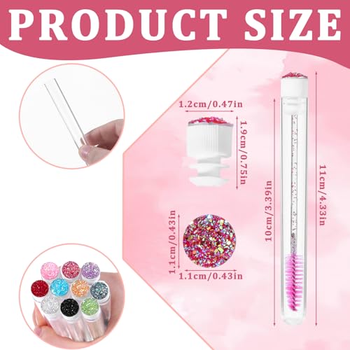 20 Stück Wimpernbürste, Einweg Mascara Bürsten, Wimpernbürstchen, Tuben-Set Diamant-Wimpernbürste, Make-up Wimpern-Spoolies mit leerer Tube, Spoolies für Wimpernverlängerung