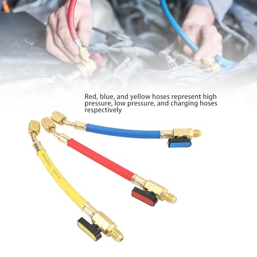 Juego de Mangueras de Carga para Refrigerante con Válvula de Bola, Juego de Mangueras para Carga de Aire Acondicionado R134a, R410a, R22 y R12, con Codificación por Color para Mantenimiento HVAC y de Aire Acondicionado miniatura 3