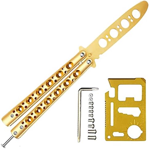JohnBee Pocket knives - Beautiful Gift - Unsharpened Blade - Practice Makes Perfect - Help Kids Stay Away From Phones - Better Self-control - Accessories with Credit Card Multi Tool - Gold