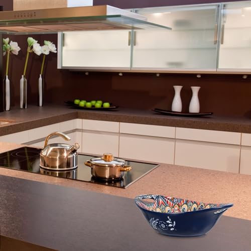 Bol en céramique bleu 23 cm à double anse multifonctionnel Uonlytech