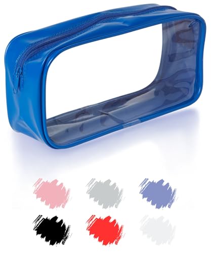 Soul Projekt Grande Trousse Scolaire Transparente - Pochette Maquillage de Voyage, Trousse Ecole Bleue x 1