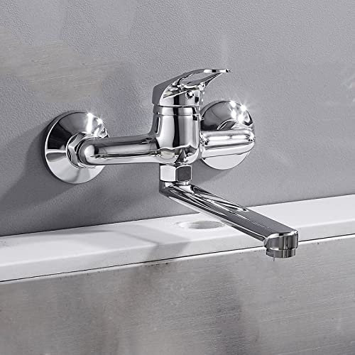 Robinet de cuisine mural chrome monocommande à bec pivotant