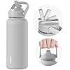 TOURIT 32 oz Insulated Water Bottle, Stainless Steel Water Bottles With Straw, Double Wall Vacuum Insulation for Cold and Hot Drinks, Leak Proof BPA Free Water Flask for Sports and Travel, Grey, Gray