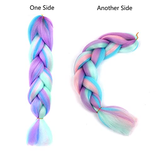Clicling 4 Colors Mix Braiding Hair Extensions Jumbo Hair 5Pcs/Lot 24 Inch Synthetic Colorful Braiding Hair Extension For Crochet Box Braids Twist Braiding Hair (Light Cyan/Pink/Purple/Green) #TOP2