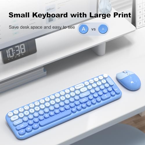 Image of KNOWSQT Wireless Keyboard and Mouse Combo - Blue-Gradient 2.4G Full-Size Typewriter Cute Colorful Keyboards - USB Plug and Play, for Windows, Laptop, Computer, PC, Desktop