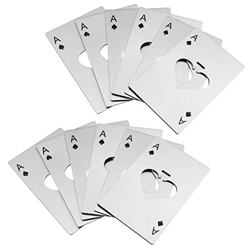 BeautyMood Wine Bottle Opener, Stainless Steel Credit Card Size Casino Bottle Opener for Your Wallet, Beer Bottle Opener (Silver 12pcs)