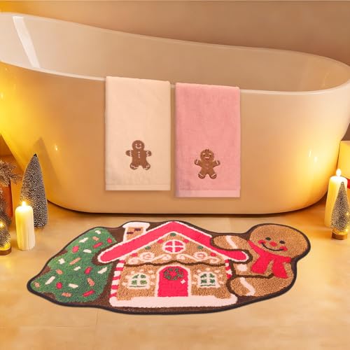 Remagr 17 Pcs Christmas Gingerbread Man Bathroom Accessories Set Shower Curtain with 12 Hooks Bath Mat Rug Non Slip Soap and Lotion Dispenser 2 Cotton Towels for Holiday Decorations Merry Xmas Gifts by Remagr - Image 7