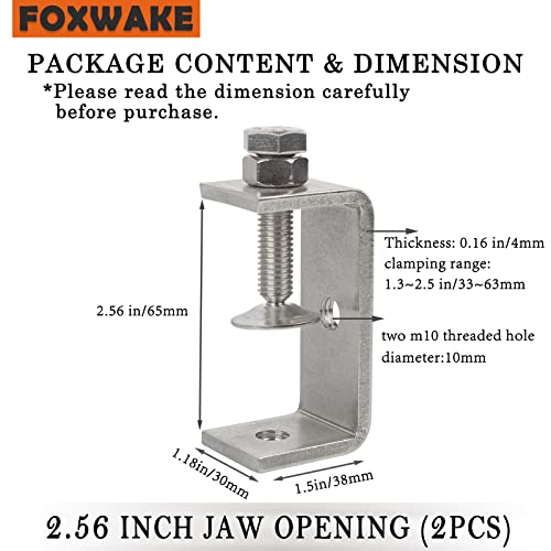 Heavy Duty Stainless Steel C Clamps 2 1/2 Inch For Woodworking, Small U Clamps For Mounting, Mini Desk Clamps With Stable Wide Jaw Opening & Protective Pads/I-Beam Design (2Pcs) #TOP1