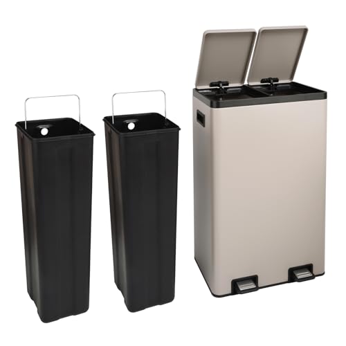 SVITA TMH2X30 Mülleimer 60L Mülltrennsystem 2 Fächer 2x15L Softclose-Deckel Pedal versteckbar Kunststoff Inneneimer | Pulverbeschichteter Stahl Taupe