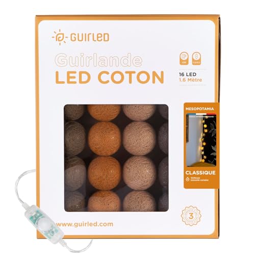 GuirLED - LED Baumwollkugeln Lichterkette USB - Baby Nachtlicht 2h - Dual USB 2A Netzteil enthalten - 3 Intensitäten - 16 Kugeln 1.6m - Mesopotamia