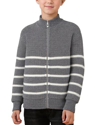 SEAUR Boys Cardigans Long Sleeve Full Zip Striped Sweater Causal Knitted Outerwear Jumpers Pullover