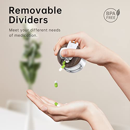 Koviuu Metal Pill Organizer 4 Times A Day, Rotatable Travel Daily Pill Box, Portable Pill Case, Vitamin Supplement Medicine Organizer Box, Round Pill Container Holder, Silver #TOP2