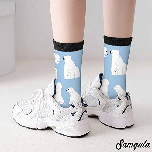 Image of Red Striped Crew Socks for Woman Size 6-8 Christmas Tree Moose Snowflake Dots Lines Girls Socks