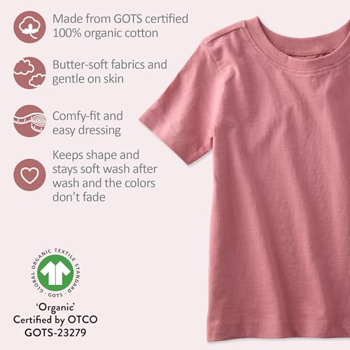 Image of Butterblu Taylor 5-Pack Short Sleeve T-Shirts​ 100% Organic Cotton | GOTS Certified Organic Cotton for Baby, Toddler Girls, Boys, Unisex, Made to Match Layering Solid Colors