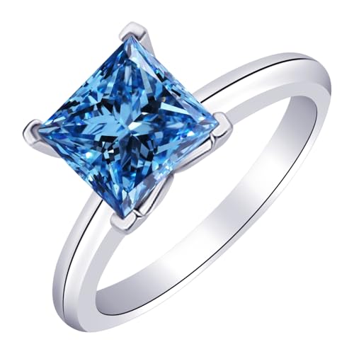 Houston Diamond District 0.5 to 10 Carat Classic 14K White Gold Princess Cut Solitaire Engagement Ring (AAA Quality) Blue Diamond 0.50 Carat Size-6.5