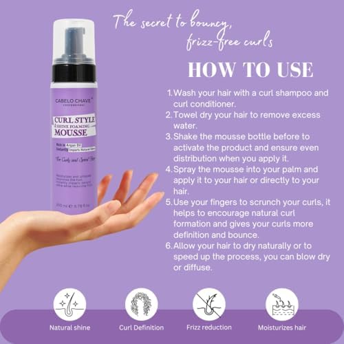 Cabelo Chave Professional Curl Style & Shine Foaming Mousse | Defines Curls with Instant Shine & Hold | For Curly & Spiral Hair | 200ml 1
