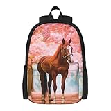 FeHuew Mochila infantil fantasia lobo 3D para meninos, bolsa de ombro de 45,7 cm, unissex, 1-5ª série, Cavalo Sakura, 17 inch plus, Mochilas Daypack