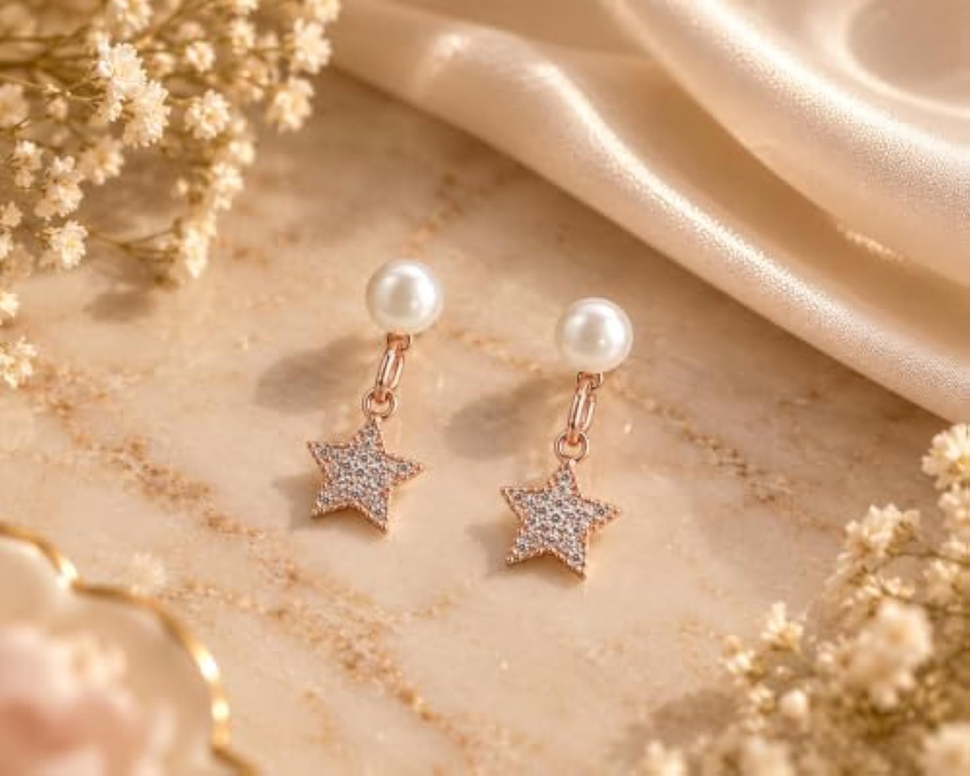 Women's Pearl Star Earrings, Elegant Gift