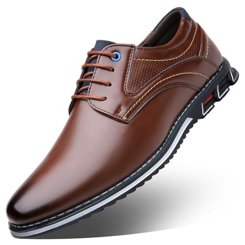 ZHNSHM Men's Casual Dress Oxfords Shoes Breathable Business Formal Derby Sneakers Lightweight Comfortable Loafers Walking Shoes Brown
