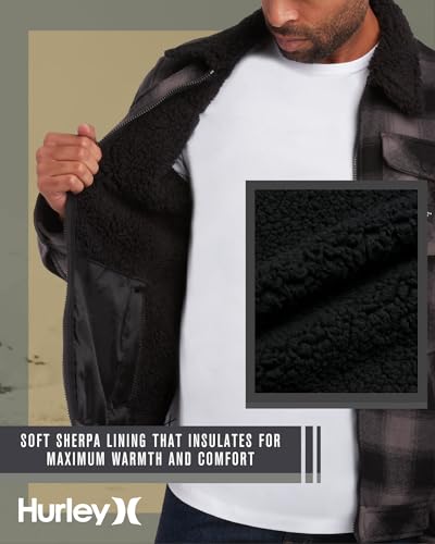 Image of Hurley Mens Flannel Jacket - Soft Fleece Plaid Sherpa Lined Flannel Trucker Jacket - Warm Winter Jackets for Men