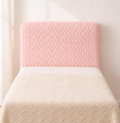 Image of HOMETHREADS Stretchable Lycra /Velvet Headboard Cover | Soft, Dust-Proof & Wrinkle-Resistant Bed Back Protector | Fits Leather, Wooden & Fabric Bedsides | for 5ft to 6.5ft Beds (Pink, 85x65cm)