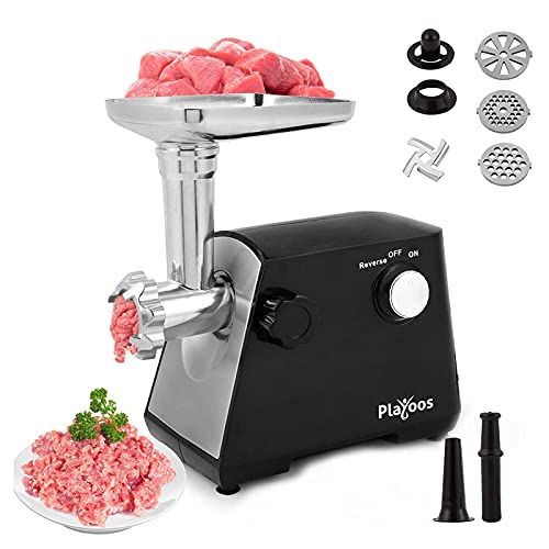 Electric Meat Grinder, Multifunction Stainless Steel Meat Mincer & Sausage Stuffer With 3 Grinding Plates,1 Cutting Blades and Sausage Tube Kubbe Kits for Home Kitchen & Commercial Use