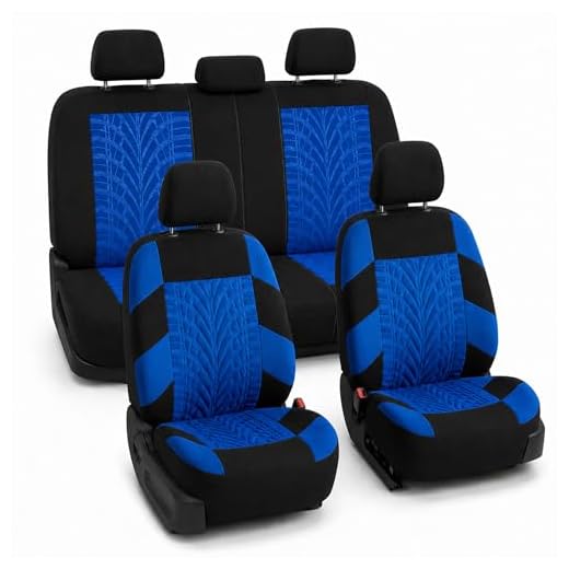 FH Group Car Seat Covers Full Set Blue Premium Cloth - Universal Fit, Automotive , Low Back Front Seat Covers, Airbag Compatible, Split Bench Rear Seat, Washable Seat Cover for SUV, Sedan