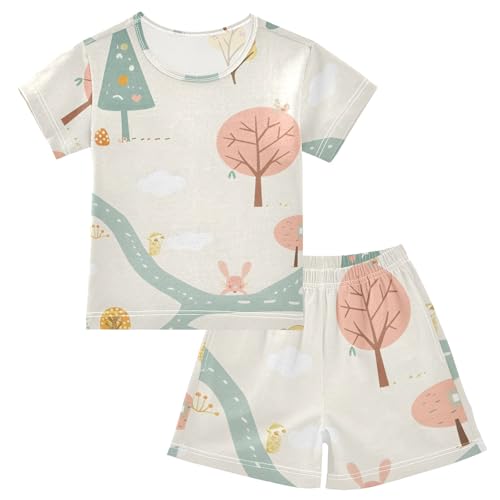 Summer Pajama Set Road Tree, Short Sleeve Sleepwear Nightwear
