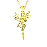 Rikelus 14K Real Gold Necklace for Wome Girls Jewelry Solid Gold Angel Fairy Wing Pendant Necklace G
