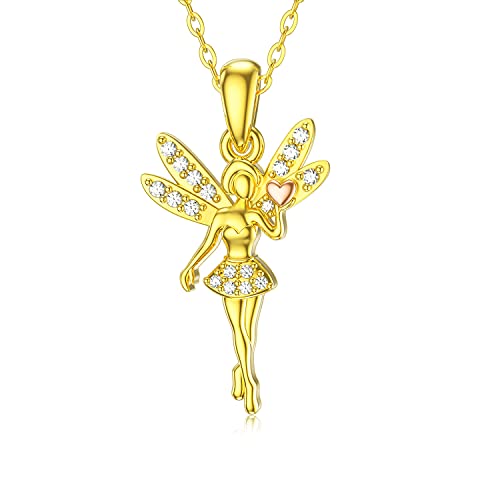 Rikelus 14K Real Gold Necklace For Wome Girls Jewelry Solid Gold Angel Fairy Wing Pendant Necklace Gifts For Mom/Wife/Girlfriend 16''-18” #TOP9