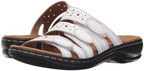 CLARKS Women's Leisa Cacti Slide Sandal, White Leather, 10 N US